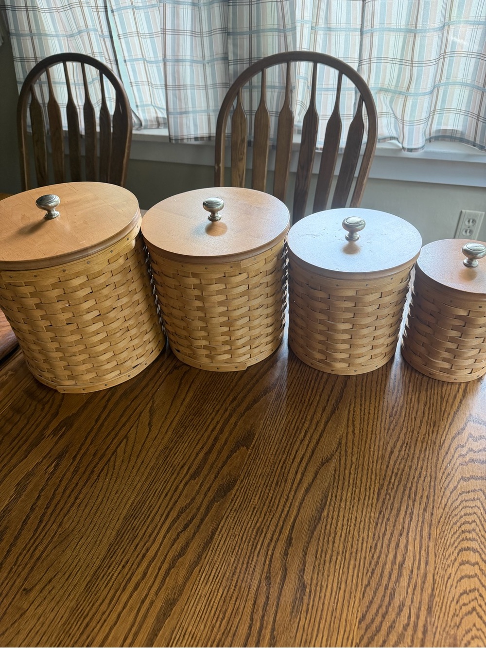 Longaberger Natural Woven Canister Set with Wooden Lids